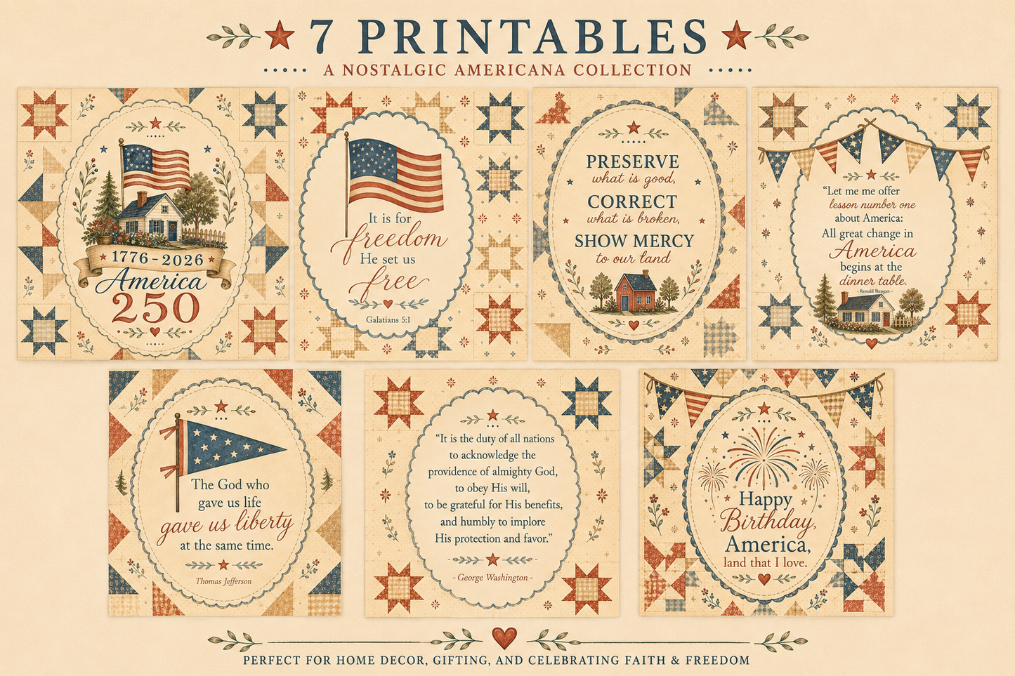 America 250 Collection | Printable Patriotic Quote Set (Digital Download)