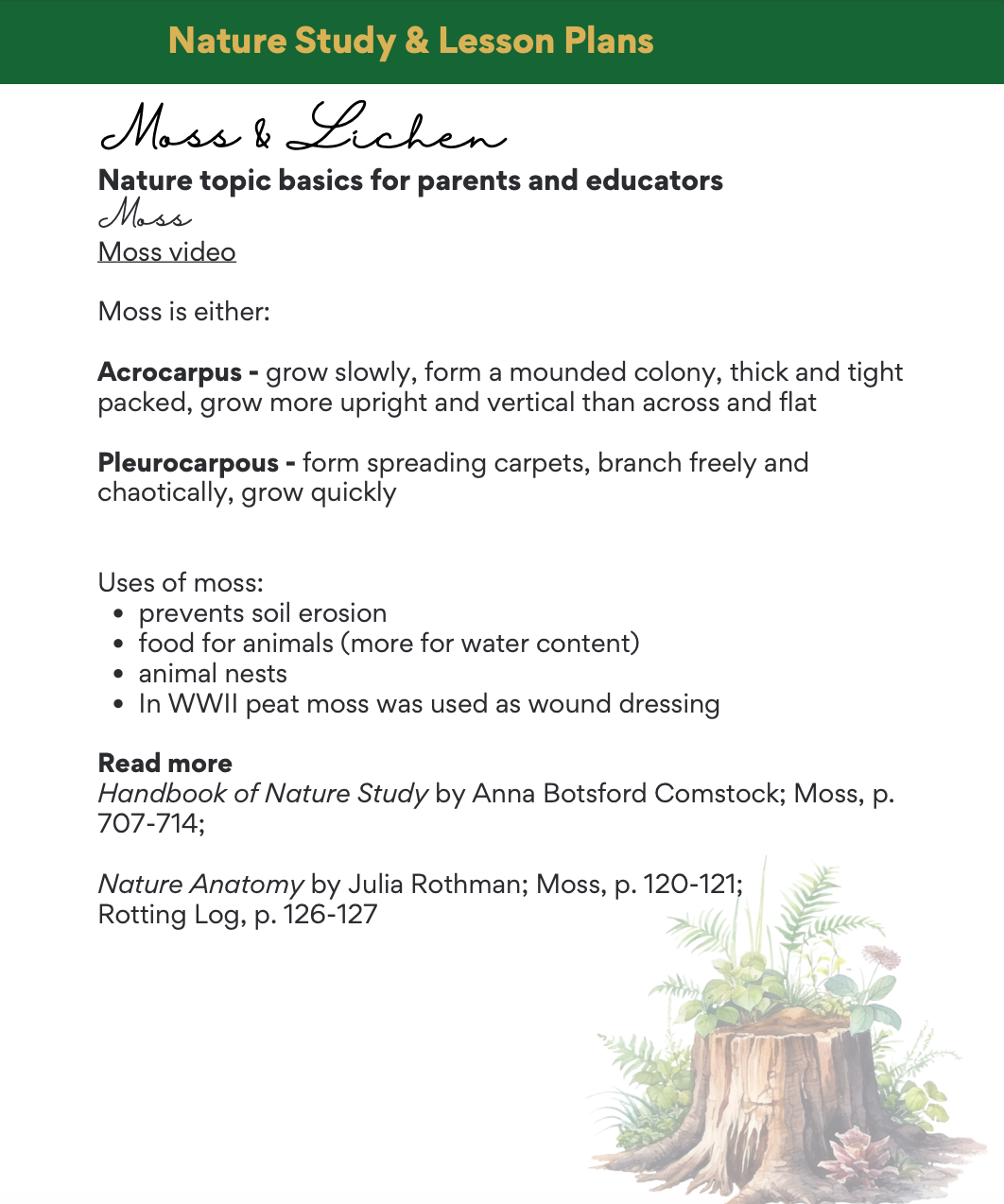 Moss & Lichen Adventure Club Lesson Plans