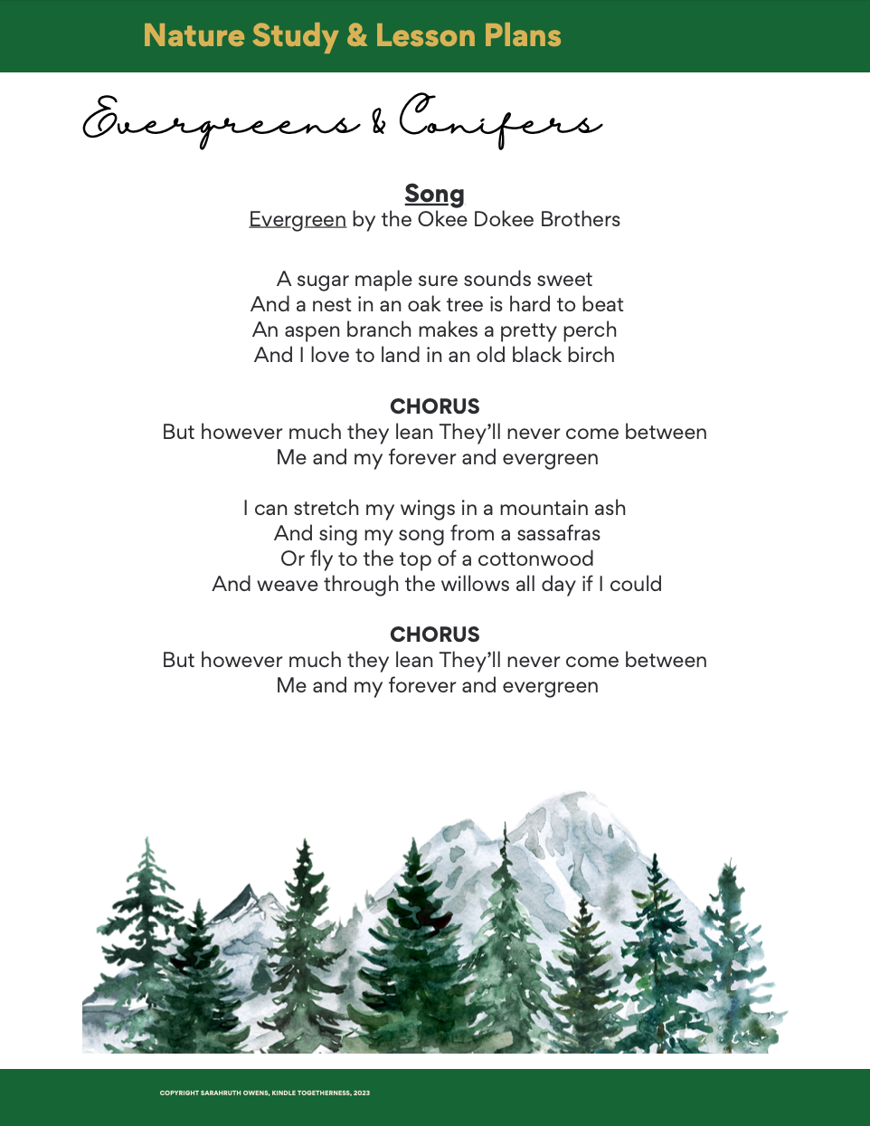 Evergreens & Conifers Adventure Club Lesson Plans