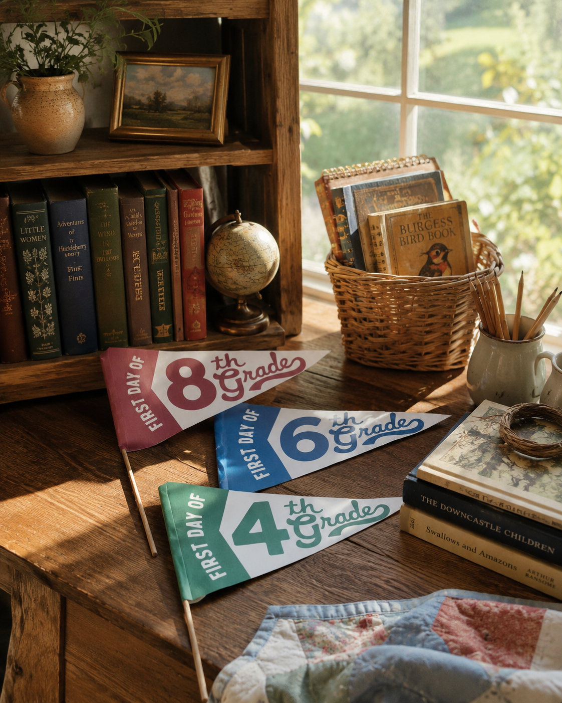 First Day of School Pennant Flags | Printable Back-to-School Photo Props | Kindergarten–12th Grade | Digital Download