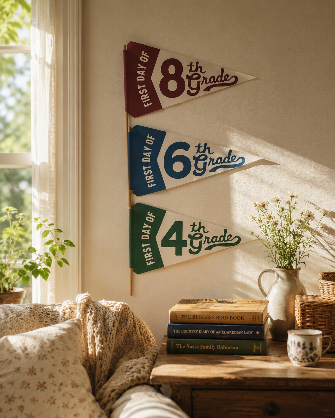 First Day of School Pennant Flags | Printable Back-to-School Photo Props | Kindergarten–12th Grade | Digital Download